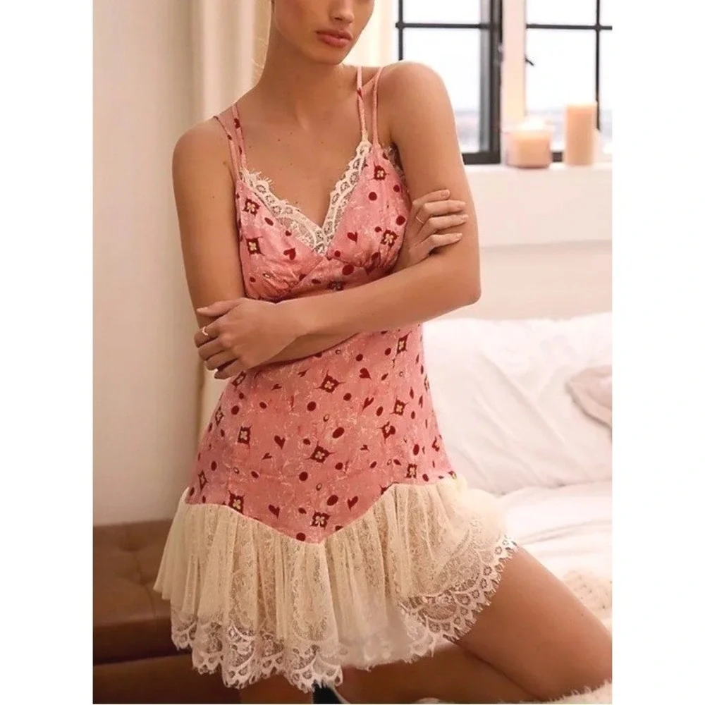 Anthropologie Gulhatun Aydin Sweetheart Mini Lace Dress Coquette XS Balletcore